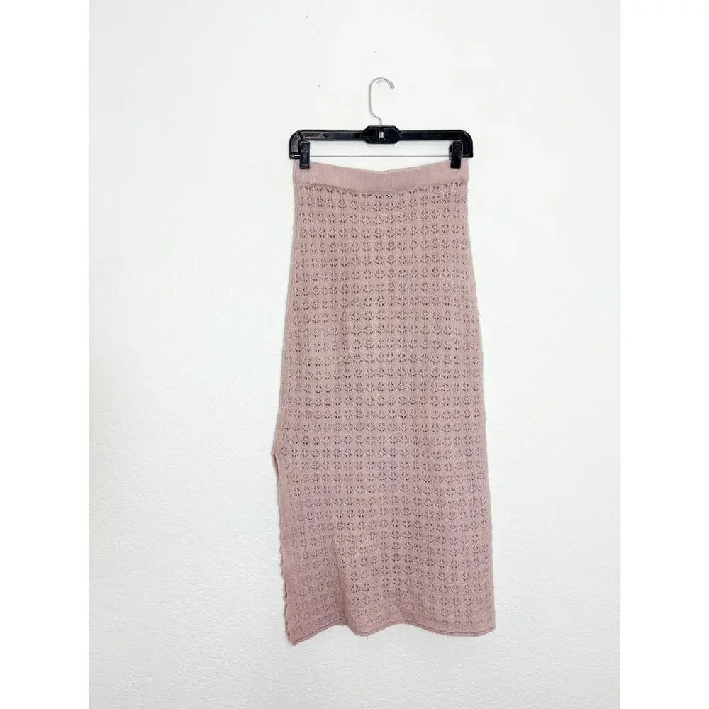 Zara Pointelle Knit Light Pink Midi Skirt Size Small Bodycon 5536/009 Girly